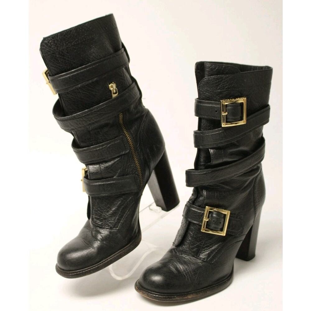 Tory Burch Jaden Buckle Womens US Size 9.5 M Black Leather Biker Harness Boots - Picture 2 of 15